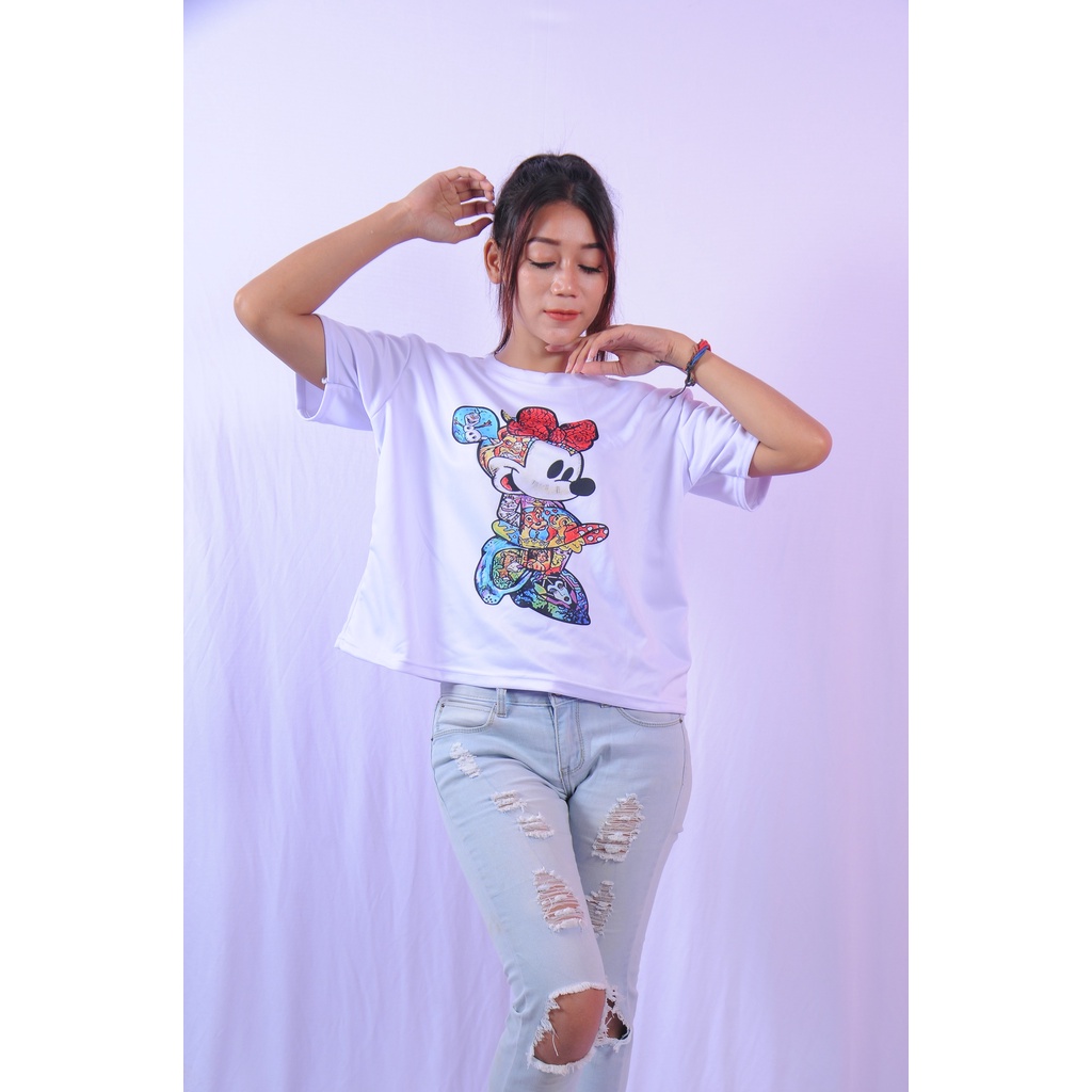 KAOS CROP TEE WANITA LENGAN PENDEK/KAOS CROP TOP OVERSIZE KARAKTER