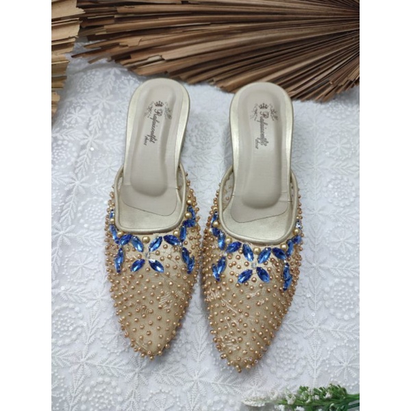 sepatu wanita cantik diamont gold tinggi 3cm tahu