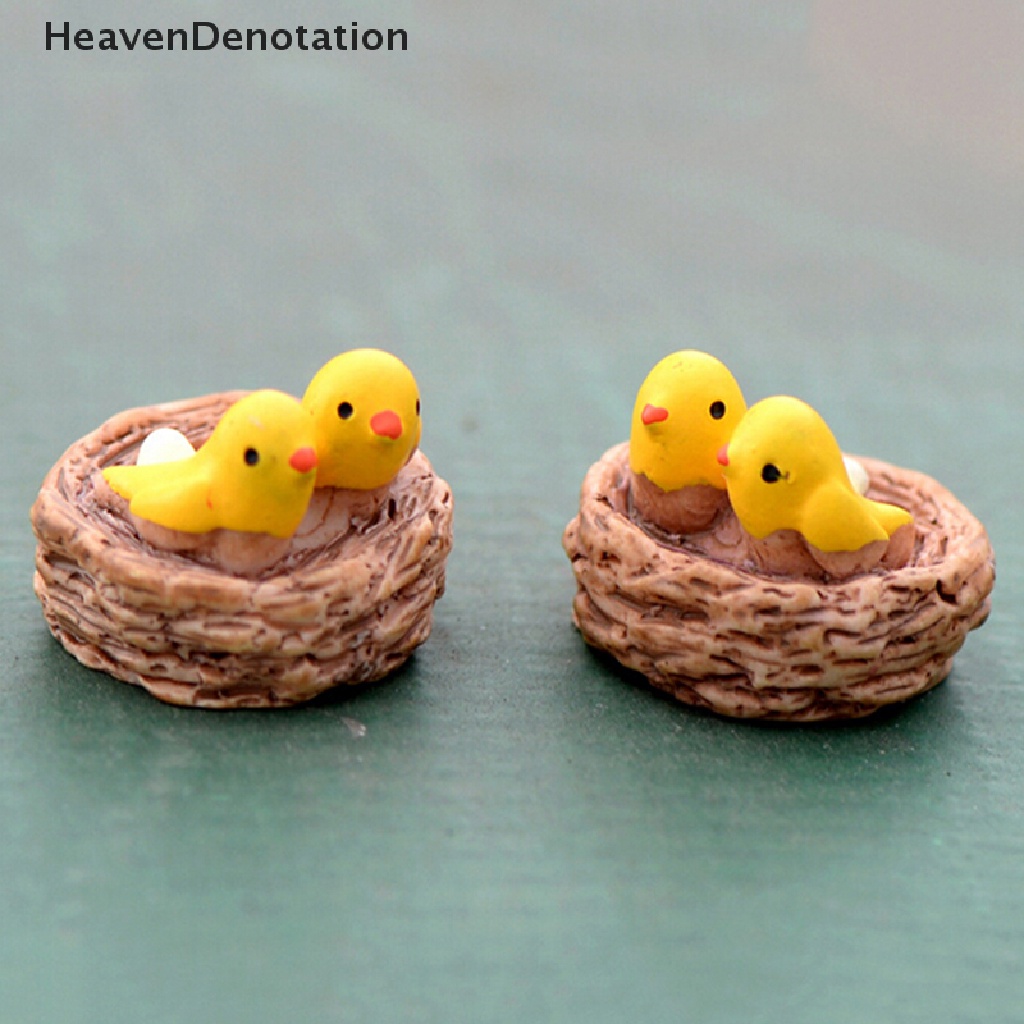 [HeavenDenotation] Mini nest with birds fairy garden miniatures gnomes moss terrariums resin crafts figurines for home decoration accessories