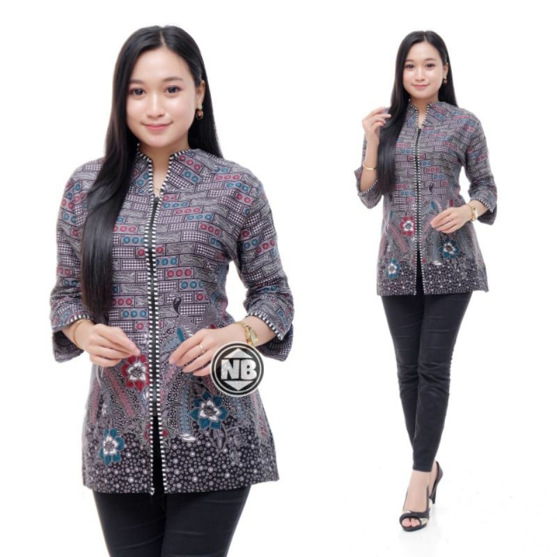 Batik wanita ASJ SA HRB026 Kenongo Kemeja Tosca Pendek-boto zipper