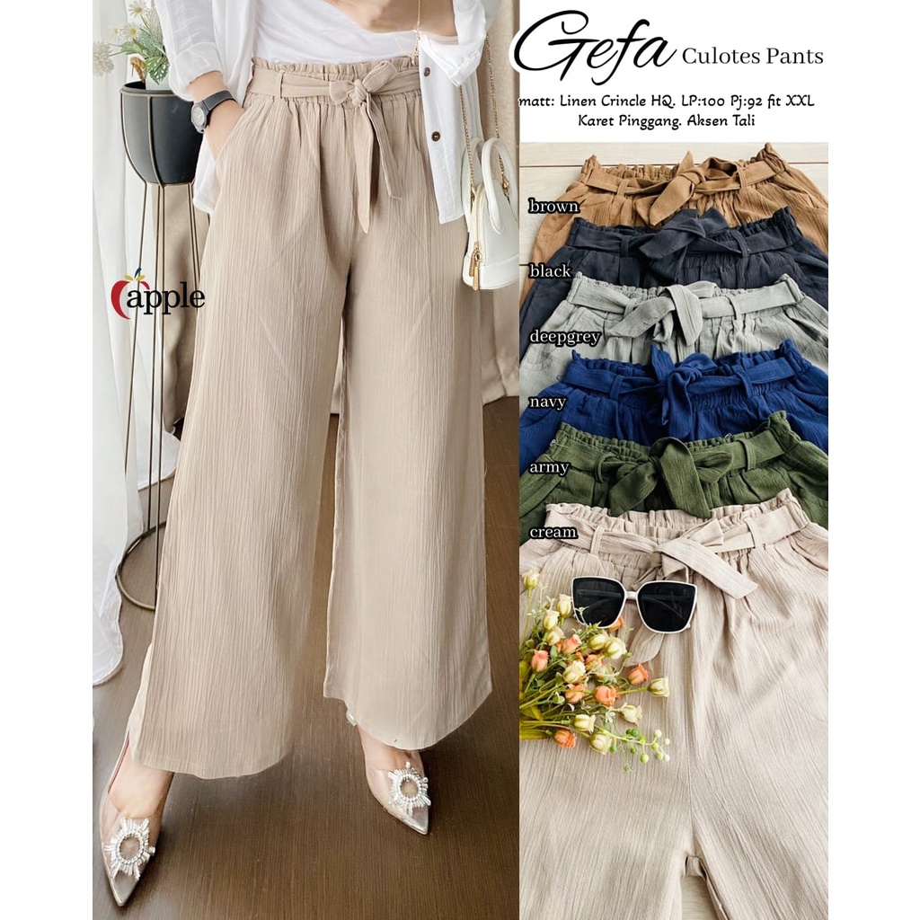 Gefa Celana Kulot Polos Panjang Bahan Linen Cringkle Lp 100cm Pb 92cm
