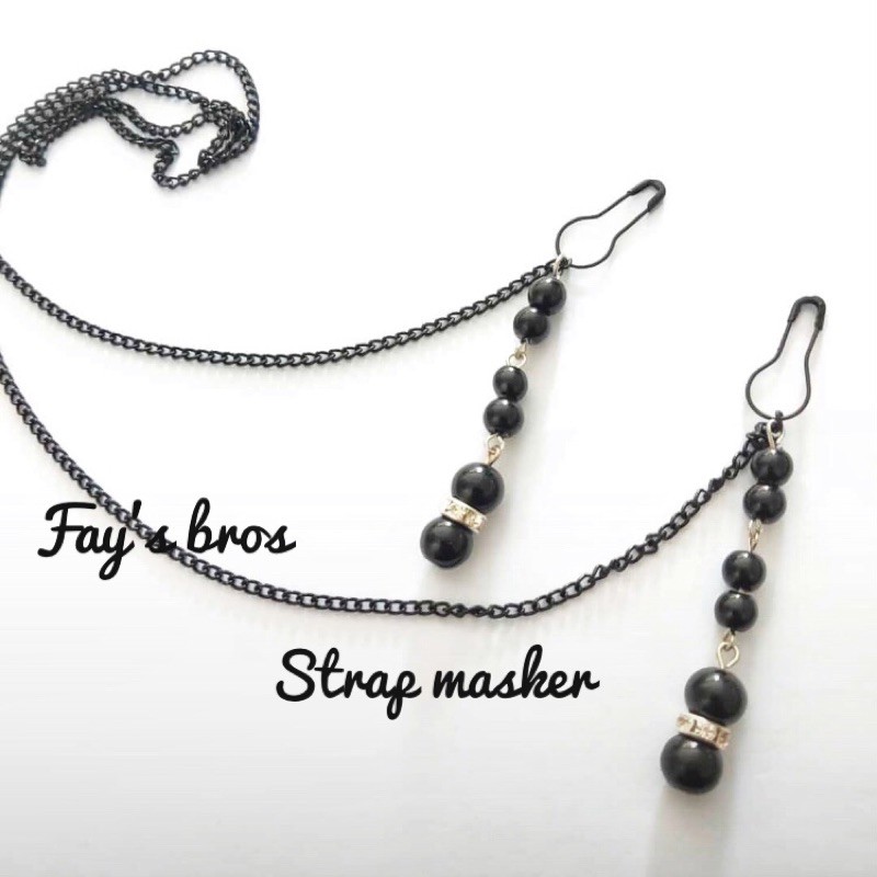 Strap Masker/Tali Masker/Kalung Masker Hijab RANTAI HITAM MUTIARA GANTUNG SPACER