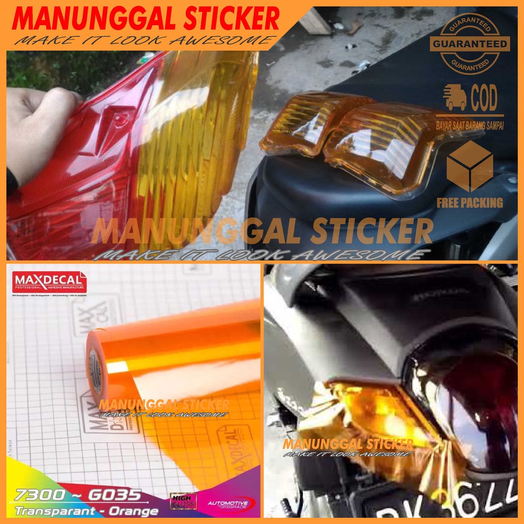 Sticker Skotlet lampu hybrid smoke orange transparan untuk lampu motor/mobil