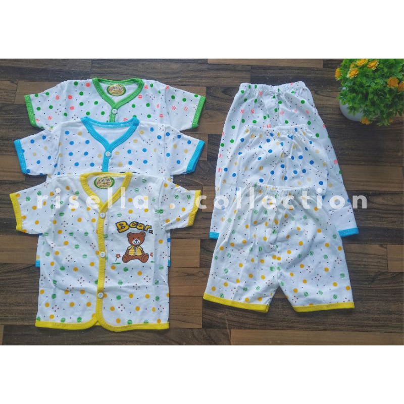 Baju Bayi Setelan Full Kancing Depan 0-10 Bulan 3 Set ( 6PCS )