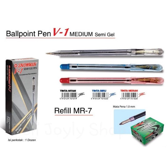 

Snowman Ballpoint V-1 Medium 1.0mm Hitam / Biru / Merah ( 1 Pack - 12 Pcs )