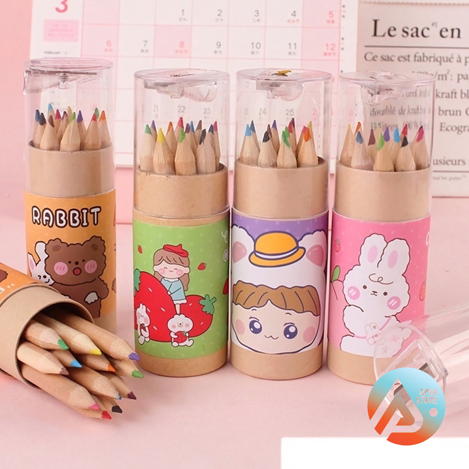 

APEN 12pcs Pensil Warna + Serutan Pensil Color Pencils Quality Pensil Warna Karakter Kemasan Tabung