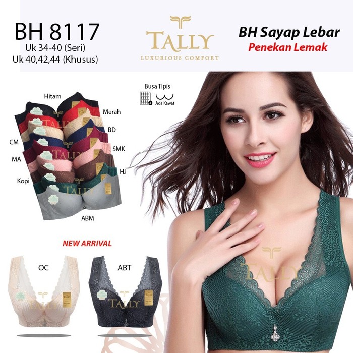 TALLY 8117 Bh Penekan lemak brokat kait 4 kawat- Bra Jumbo CUP D