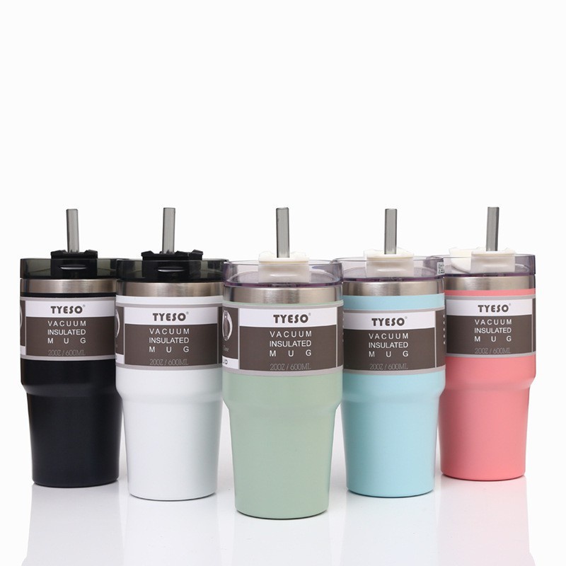 Tumbler Vacuum Flask With Straw Tyeso 600ML / Termos Trevel Untuk Coffe / Mug Tyeso Stainless Steel / Tumbler Double Wall / Thermos Vacuum Cup / Termos Air Coffee / Botol Minum Kopi / Botol Cup Traveling / Bottle Vacuum Flask Water