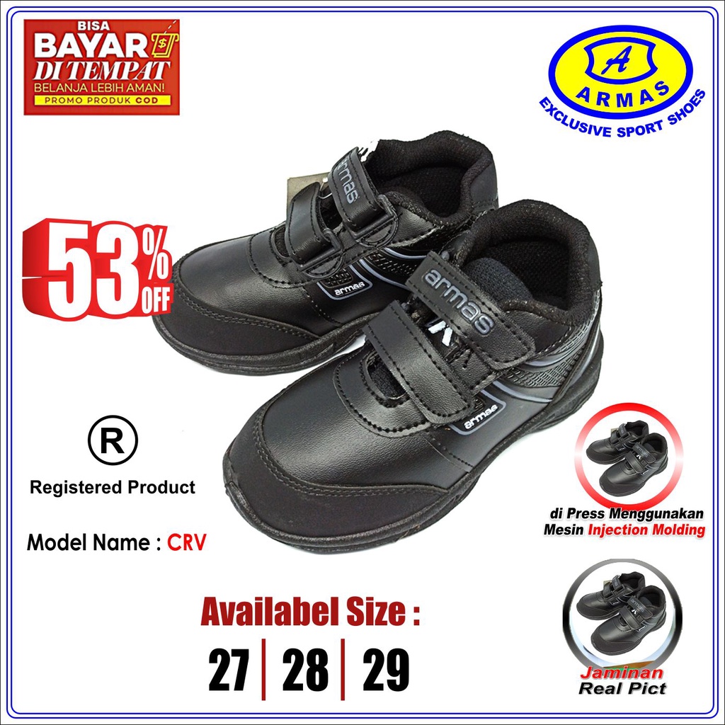 Sepatu sekolah anak SD SMP velcro hitam