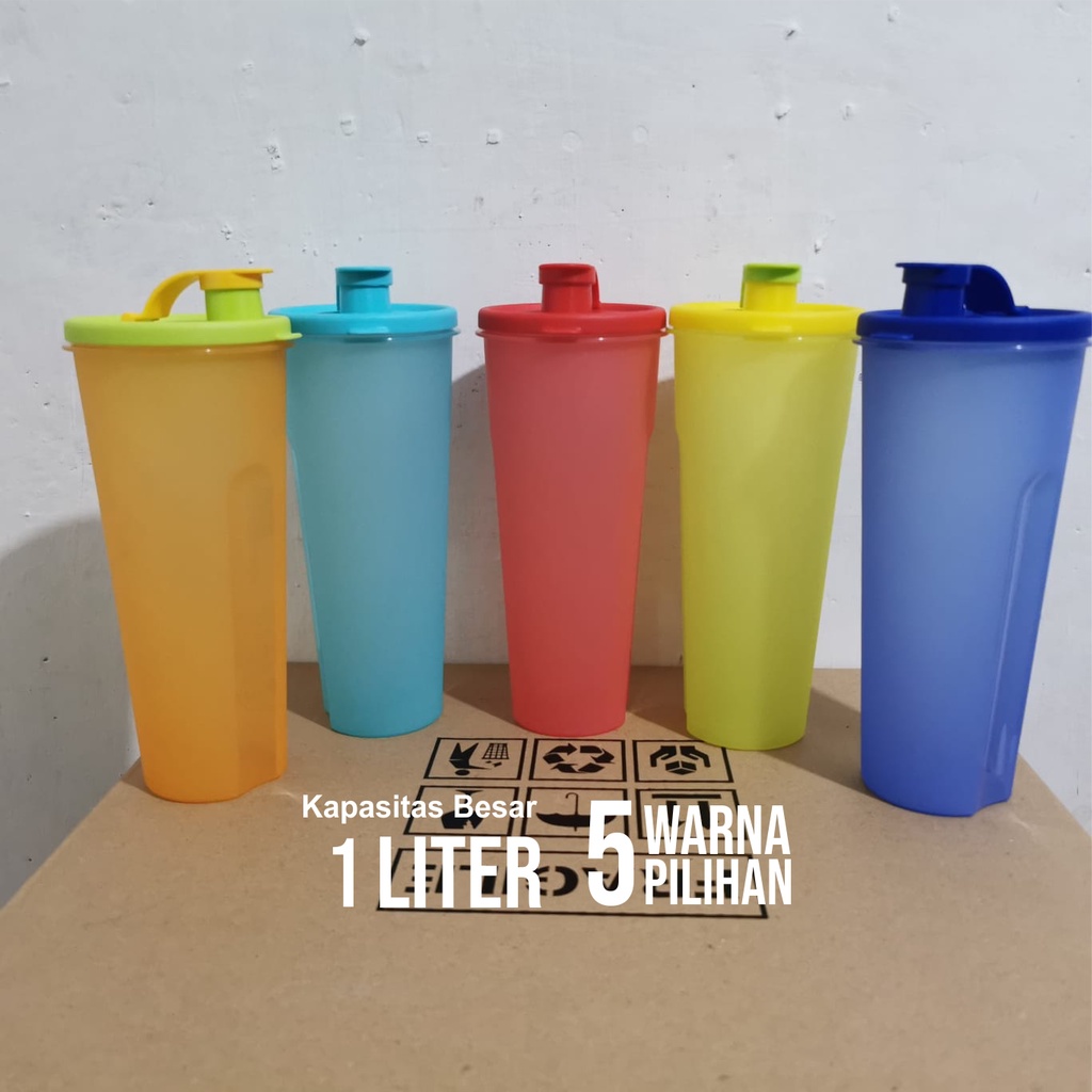 Jual Tumbler Gelas Botol Kulkas Tempat Air Minum Besar 1l Tutup Flip Flop Plastik Tebal Warna 7664