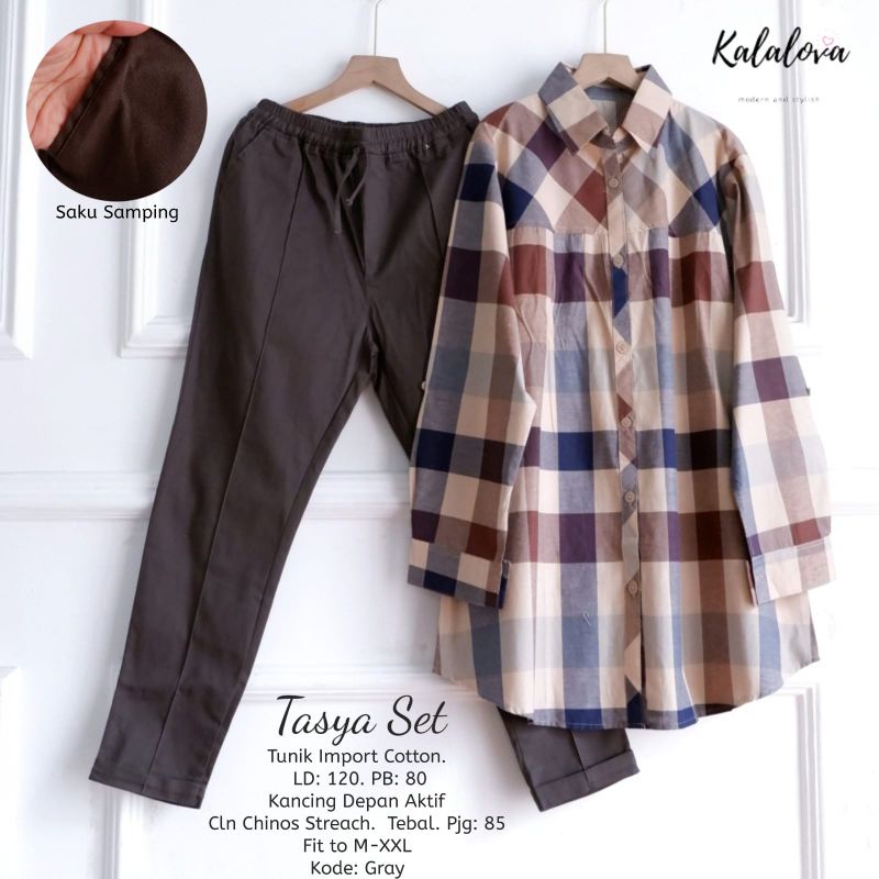 ROSY SET/ BRAVE SET / TASYA SET BY KALALOVA. SETELAN WANITA TERBARU-Tasya grey