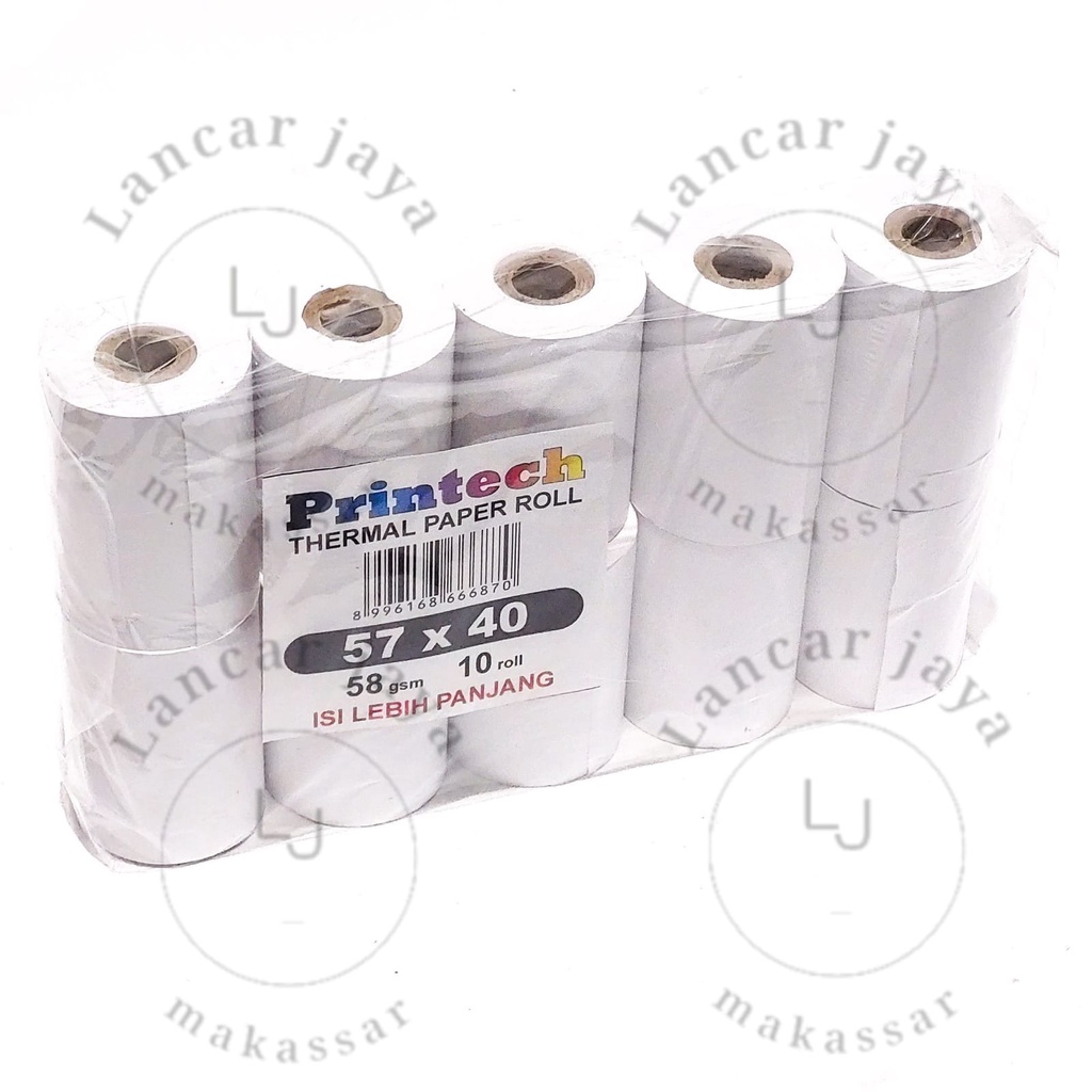 [1 Pak/10 Roll] PRINTECH 57x40 Thermal Paper Kertas Struk Kertas Kasir