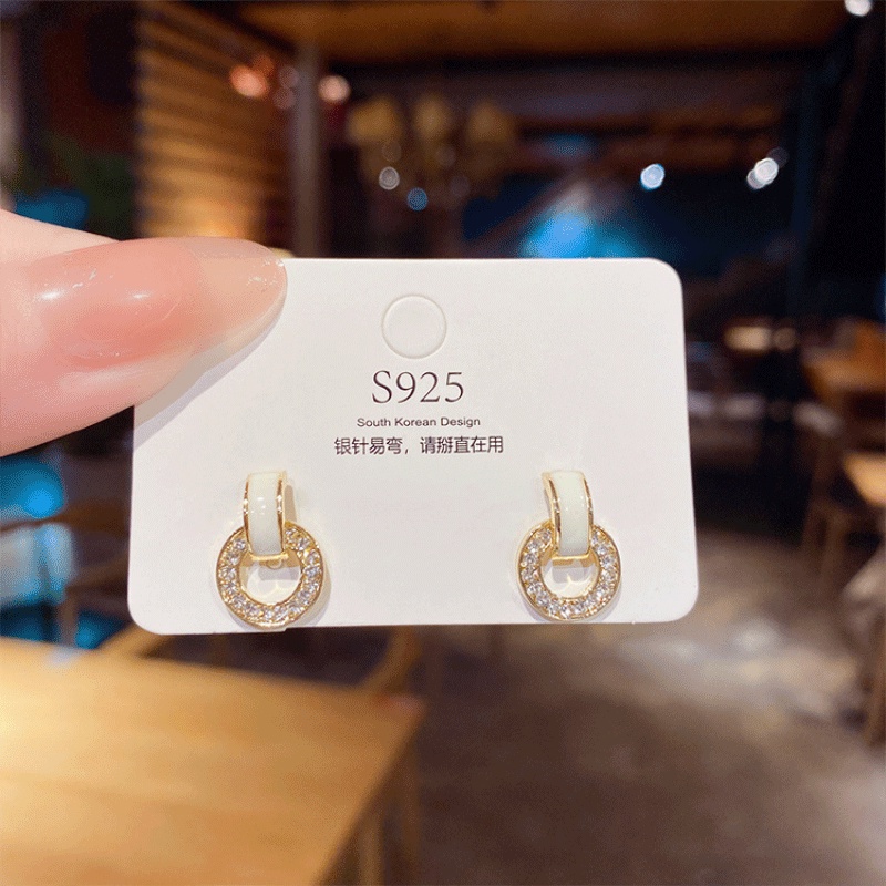 XiaoboACC Anting Tusuk Silver S925 Bentuk Lingkaran Aksen Zircon Untuk Perhiasan Wanita