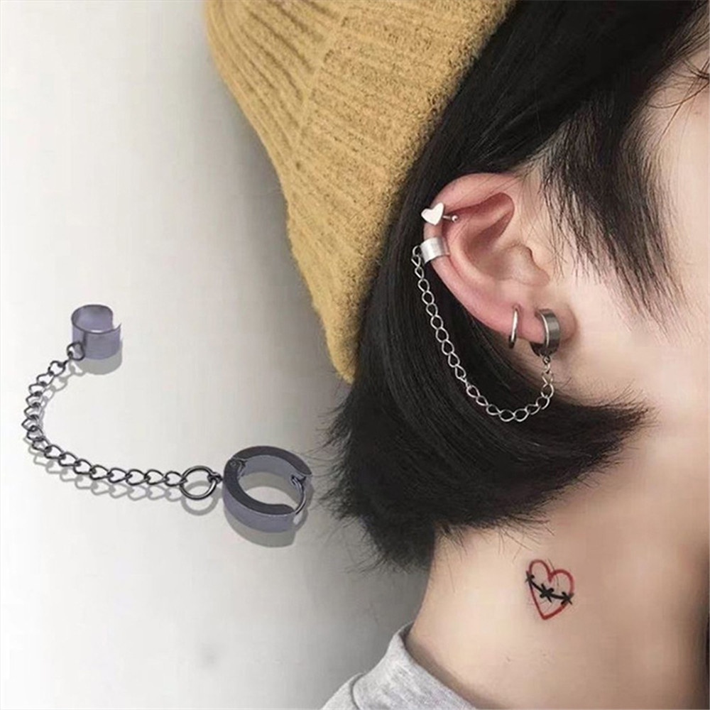 1 Buah 1 PC INS Kreatif Stainless Steel Rantai Stud Anting-Anting Telinga Tulang Klip Hip Hop