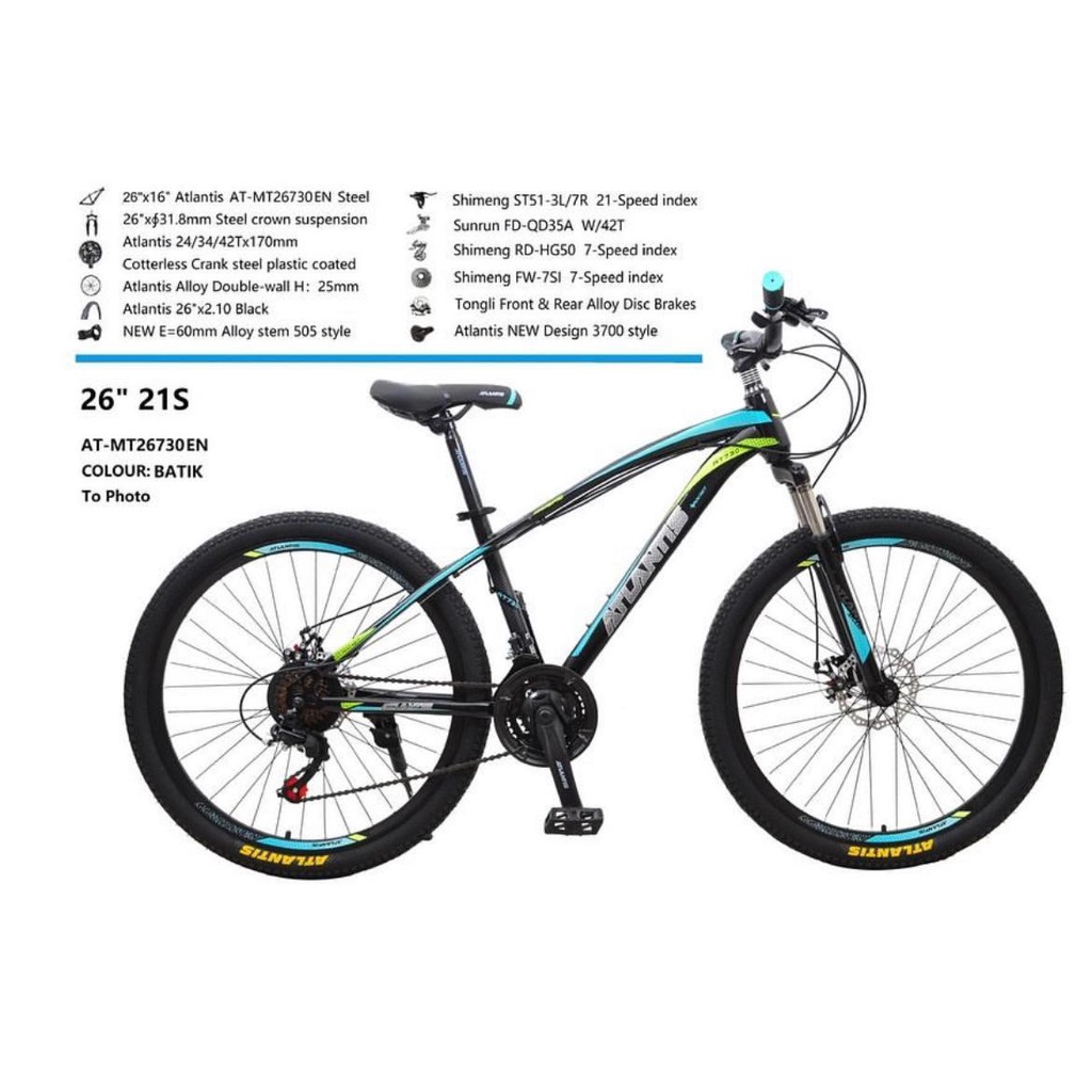 Sepeda Gunung MTB 26 Atlantis Discbrake 21 Speed Frame Hiten Garansi Original Kredit SNI COD-1