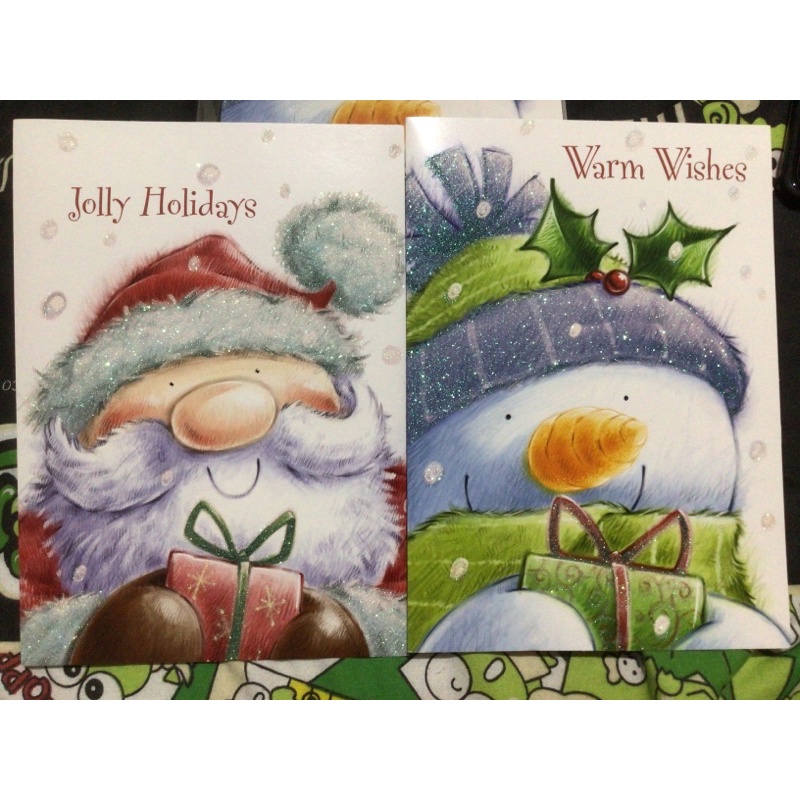 

GLITTER CHRISTMAS CARD KARTU NATAL TAHUN BARU SANTA CLAUS SNOWMAN NEW YEAR SEASON'S GREETINGS ORIGINAL