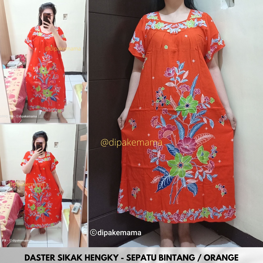 Daster Hengky Sikak ANYELIR TERBARU SEPATU BINTANG roda Baju Tidur Daster Batik Murah Harga Pabrik DASTER WANITA TERLARIS-SPT BINTANG-ORANGE