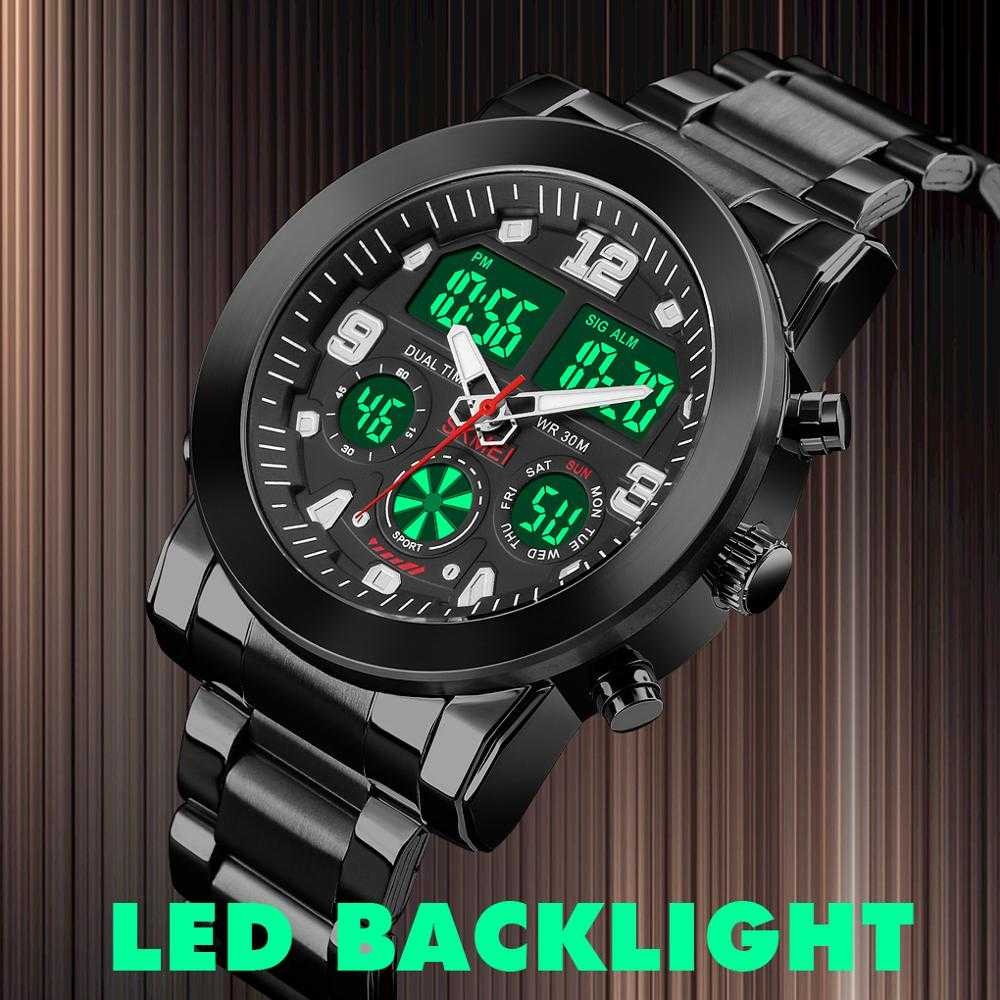 Jam Tangan Pria Dual Time SKMEI Men Stainless Sport LED Original AD1642-3