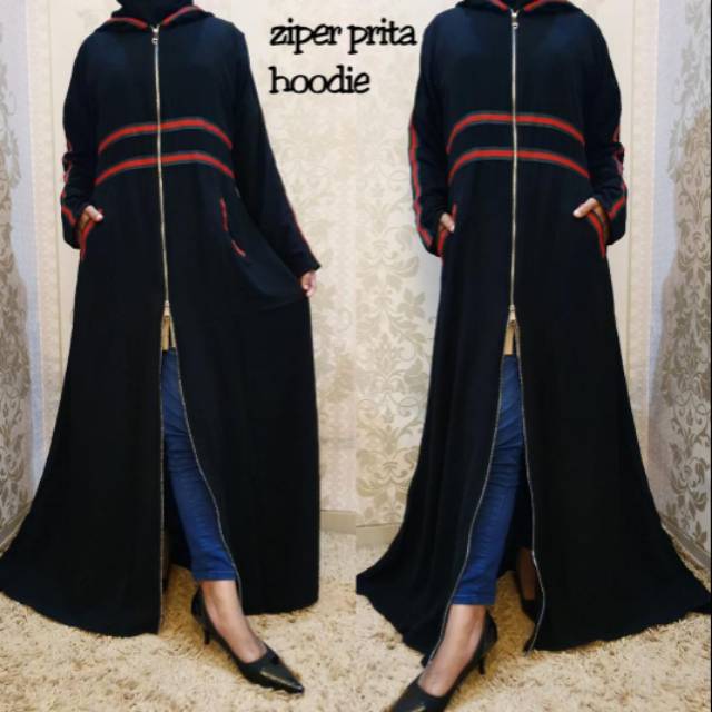 Abaya Gamis Hitam Fashion Muslim Arab Syar'i Dubai Turkey Ziper Hoodie by Safryna Grosir Abaya