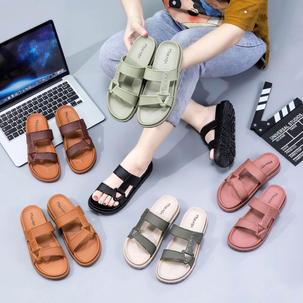 Sandal Slop Jelly Semi Gunung Sama Warna Ban Strip Mokaya Super Keren Cantik Elegant Casual Import - Mokaya 2029-211 (37/40)