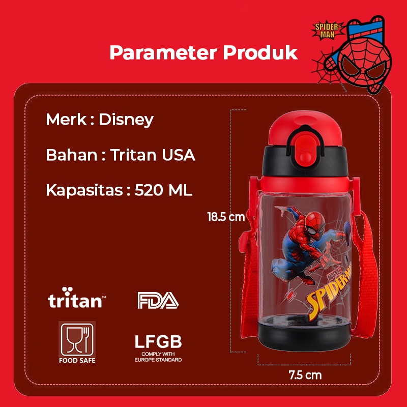 Botol Minum Anak Disney Original Dual Cap Bahan Tritan Premium BPA Free/ Kids Bottle 520 ml Elsa Frozen/Mickey/Ironman