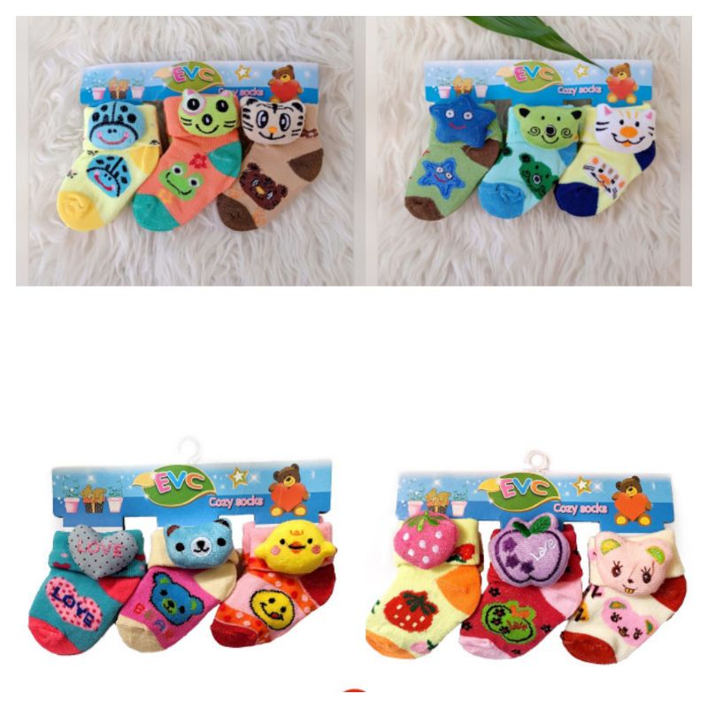 (PAKET HEMAT 3 PASANG) KAOS KAKI BAYI MOTIF BONEKA LUCU/KAOS KAKI BAYI 3D BONEKA LAKI LAKI&amp;PEREMPUAN