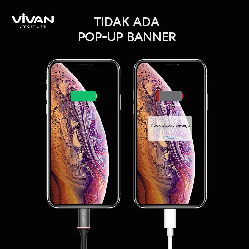 Kabel Vivan LED Light Quick Charge 1M For Iphone Type-C Micro 3A - Garansi Resmi 1 Tahun