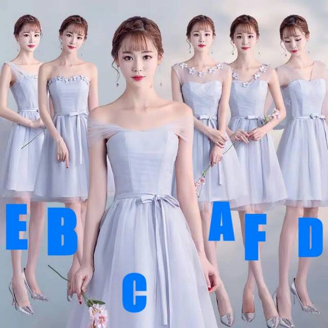Bridesmaid party dress baju pesta warna biru pucat stripes