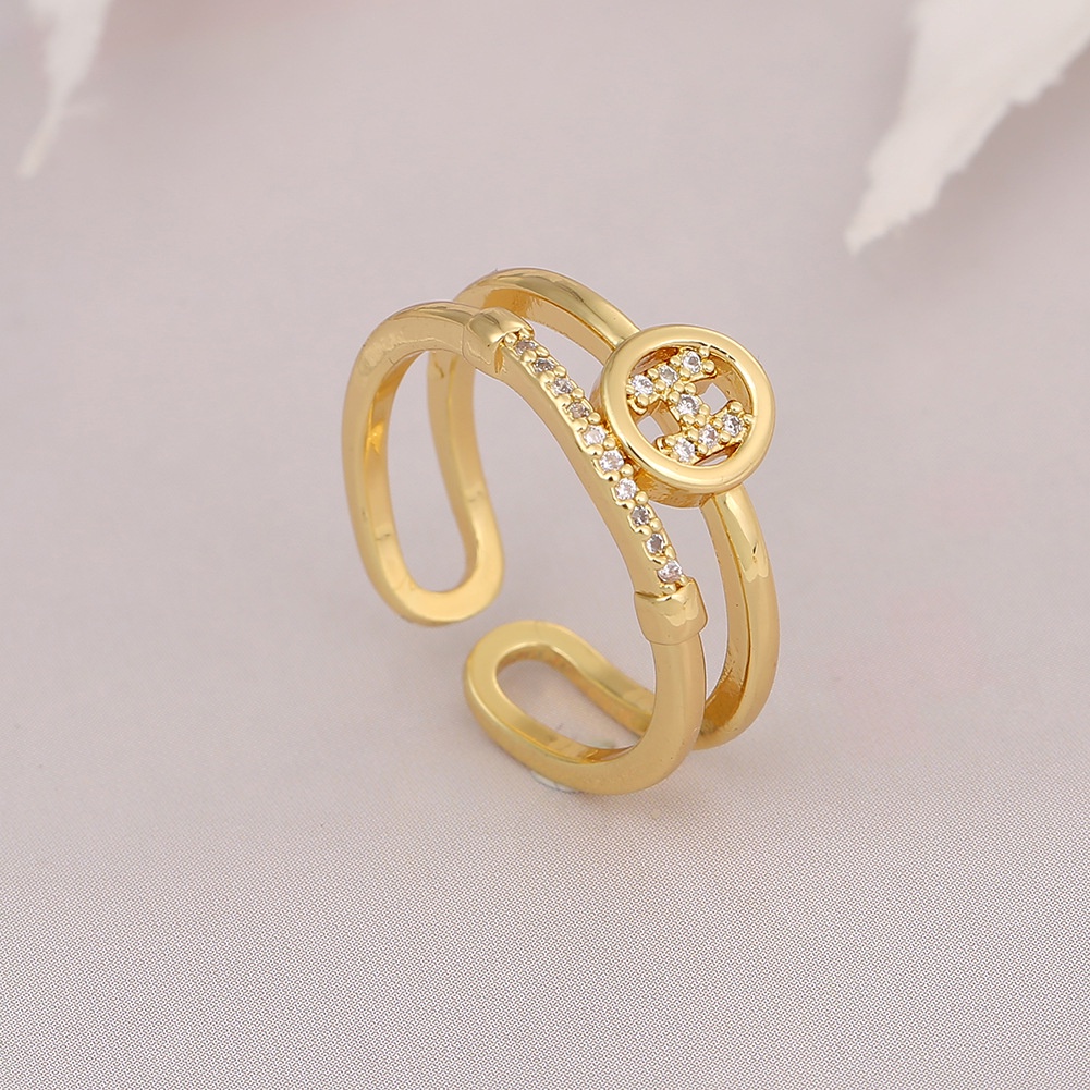 Ornamen geometris mikro bertatahkan zircon cincin multi-lapisan cincin jari telunjuk ekor aksesoris