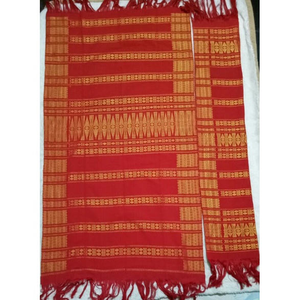 Set Tenun Sutra Uis nipes nuansa merah pengantin