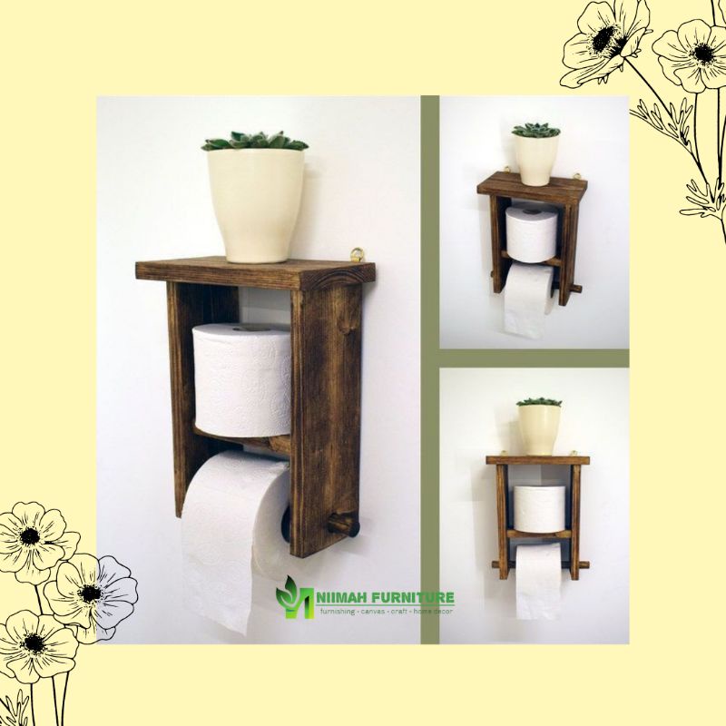 Rak Tempat Tisu Gulung Toilet Kamar Mandi Kayu Jati Belanda
