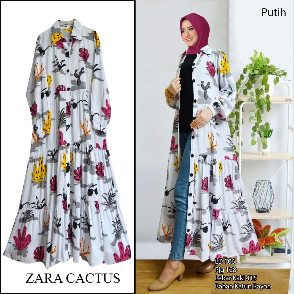Arnis Zara Cactus Outer Bahan Rayon Premium Luaran Panjang Kardigan Busui Wudhu Friendly Maxi Dress