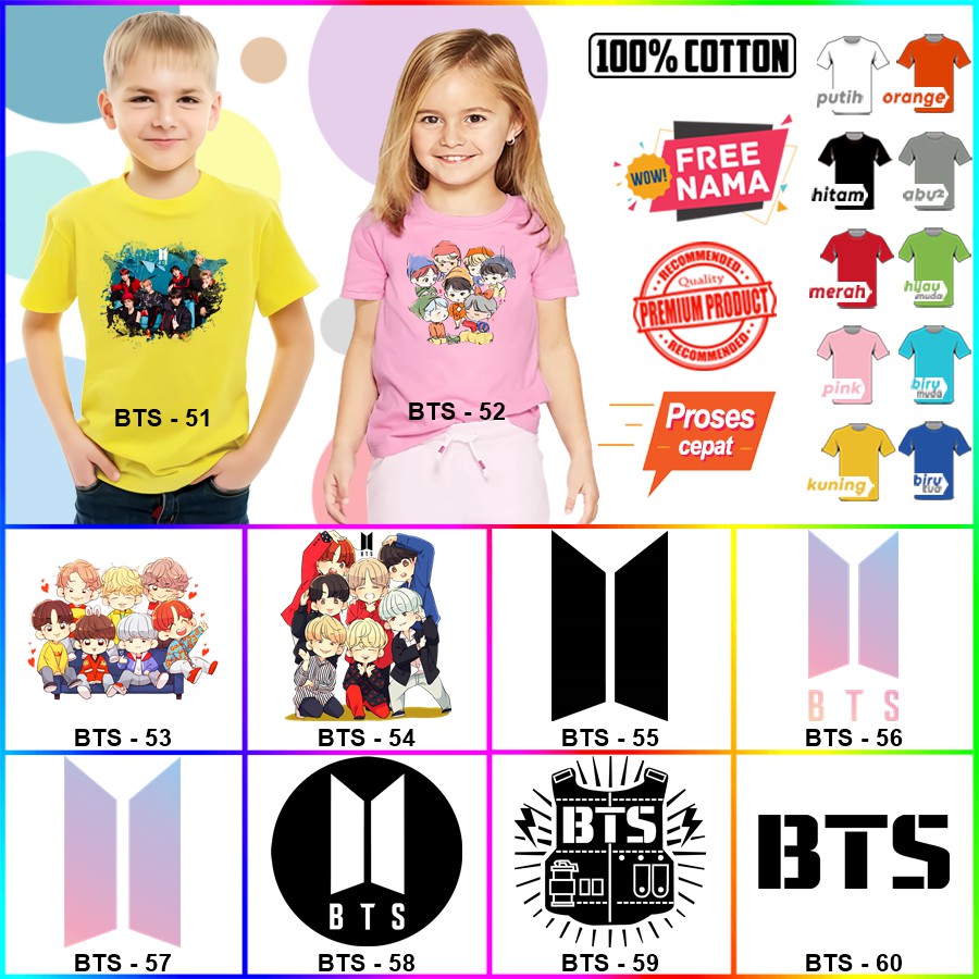 Baju Kaos ANAK DAN DEWASA BTS COUPLE (FREE NAMA)