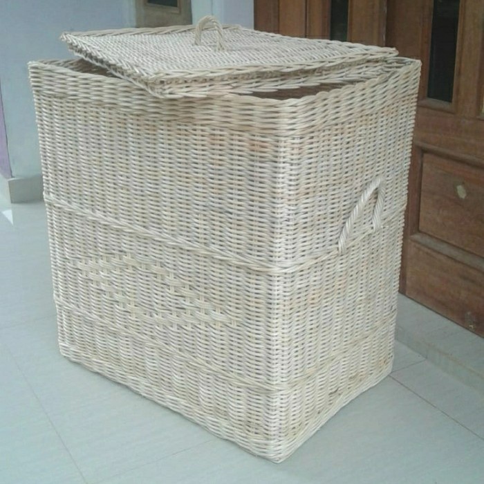 keranjang rotan tutup kotak persegi panjang besar jumbo laundry penyimpanan barang 60x40x60 cm