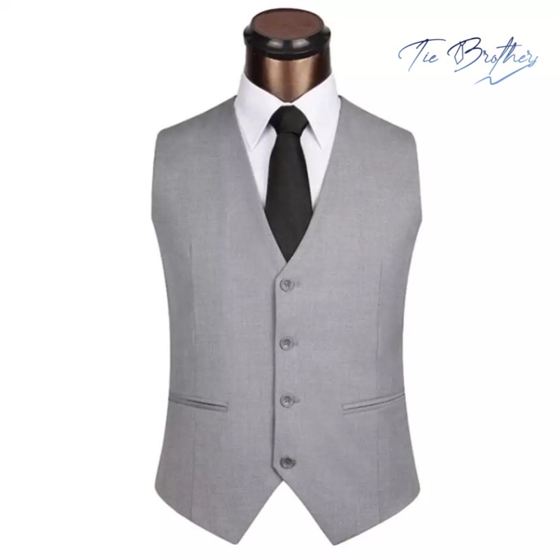 Vest Rompi Jas Dalaman Jas Pesta Formal Pria Dewasa Abu Grey Ready Stock
