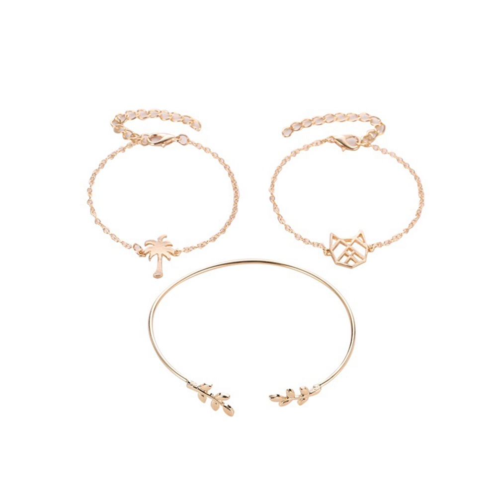 3pcs / set Gelang Bentuk Kucing Daun Model Hollow out Untuk Wanita
