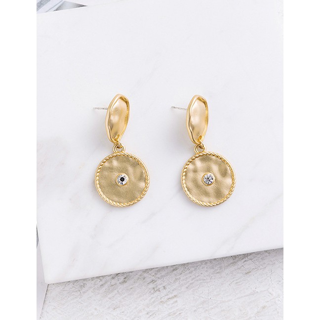 LRC Anting Tusuk Fashion Gold Diamond Round Irregular Earrings F50203