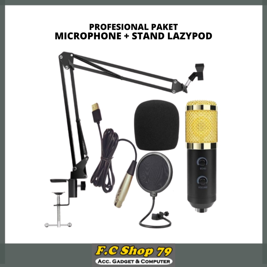 TERLARIS Paket Mic Microphone Mikrofon Dan Lazypod Holder Stand Microphone Buat Youtuber Podcast Tik