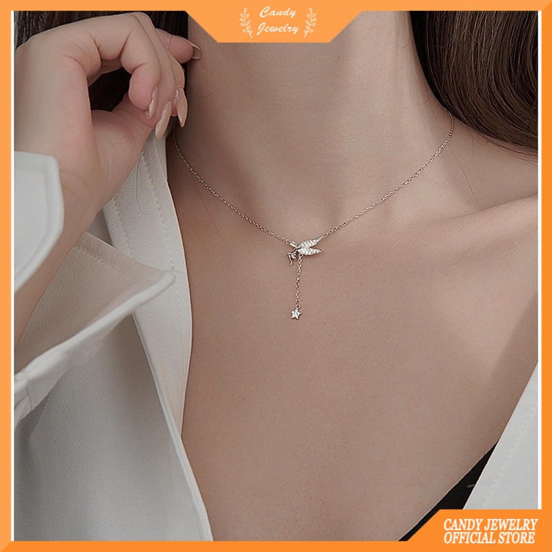 Kalung Rantai Sterling Silver 925 Dengan Liontin Bintang / Bunga Untuk Wanita