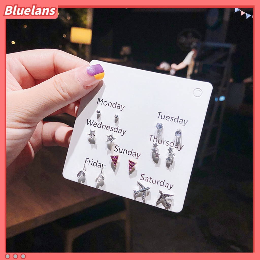 6 / 7 Pasang Anting Stud Bentuk Hati Aksen Mutiara Berlian Imitasi Untuk Wanita