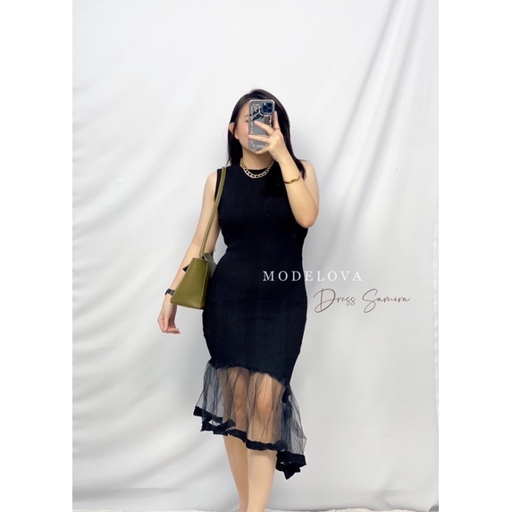 MDLV ~ Dress Samira Rajut Dress Bodycon Combi Tile Fashion Wanita