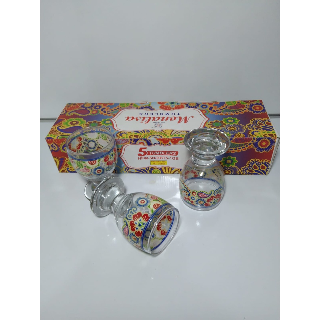 GELAS KACA SET PRINTING MOTIF BATIK 180 ML / GELAS TEH KACA / GELAS JUICE KACA - MONALISA