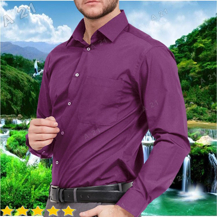 Original B7 30 Baju Kemeja Ungu Tua Panjang Polos DENVER Cowok