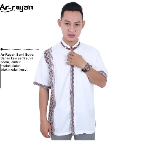 baju kemeja koko pria dewasa putih katun Arroyan ARY ZIG ZAG hem lengan pendek non Arrafi Keke Zoya 