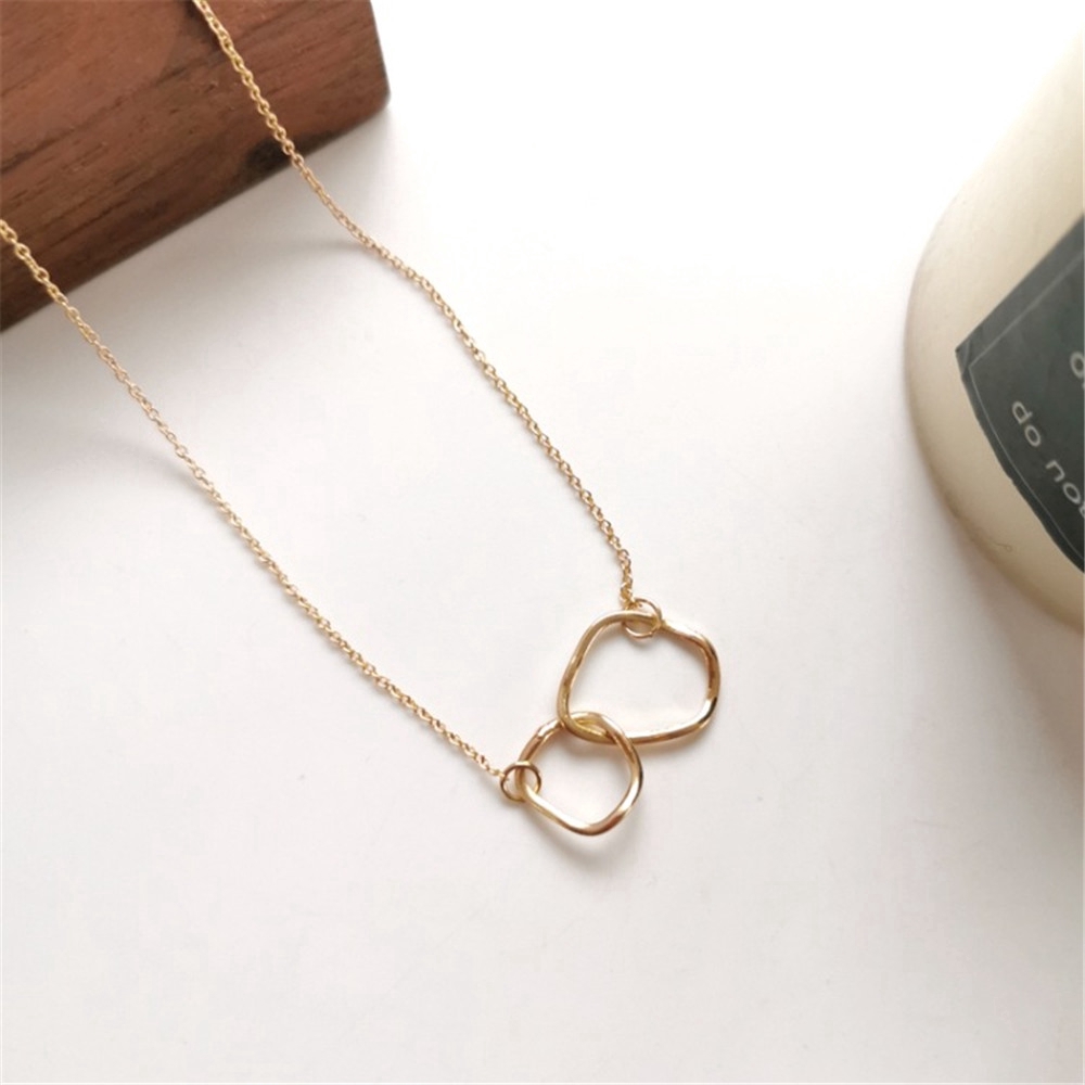 Kalung Rantai Clavicle Dengan Liontin Cincin Ganda Untuk Wanita #261141322