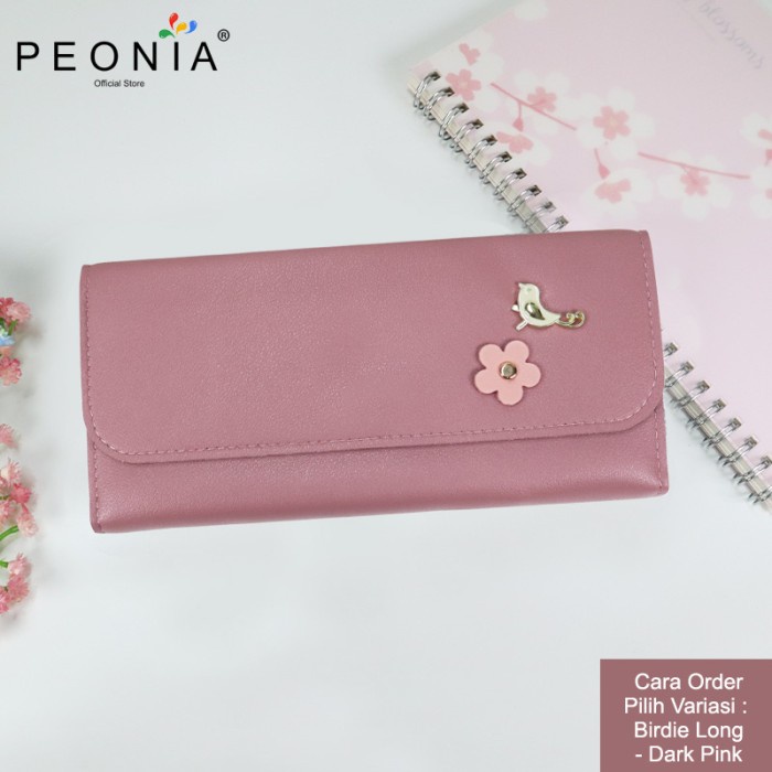 Peonia Dompet Wanita Lipat Panjang Hp Import Wallet Korea - BIRDIE LG - Dark Pink