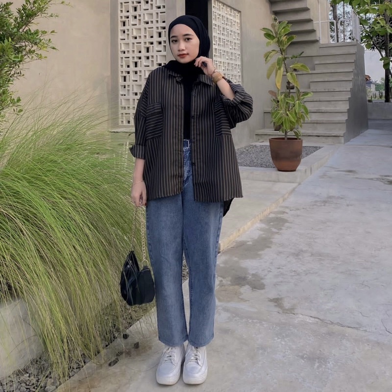 KEMEJA STRIP SALUR PREMIUM OVERSIZE