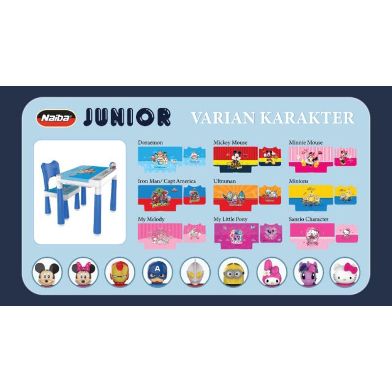 meja belajar anak karakter 1set meja dan kursi + boneka + musik