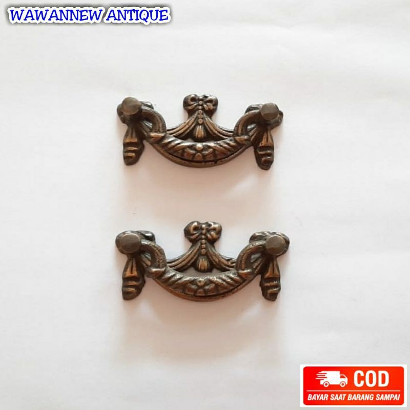 Handle / Tarikan Laci Lemari Pintu Rumah Kuningan Antik Motif Ukir 8cm