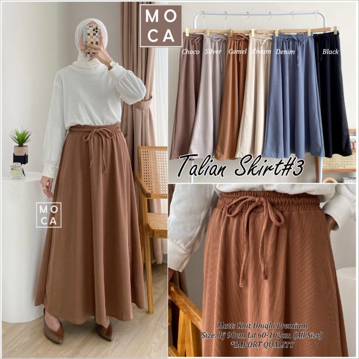 Rok Wanita Talian3 Premium Knit Uniqlo Tebal Adem Lembut Simple - black, XL